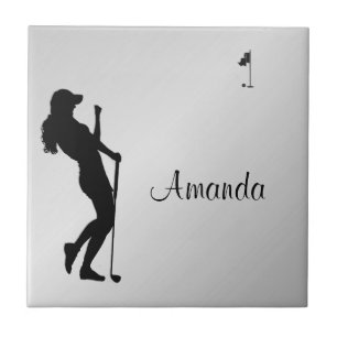 Ladies Golfer Personal  Ceramic Tile