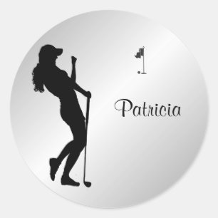 Ladies Golfer Personal  Classic Round Sticker