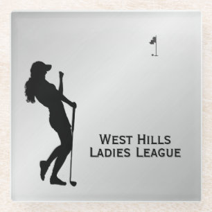 Ladies Golfer Personal Glass Coaster