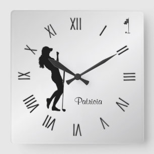 Ladies Golfer Personal Square Wall Clock
