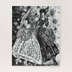 Ladies In Lace Dresses Puzzle Black White Painting