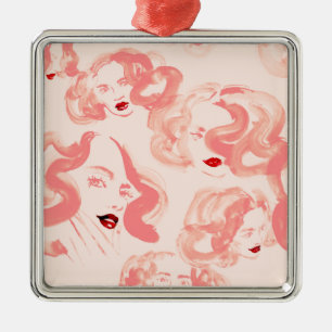Ladies in tea rose colour metal ornament