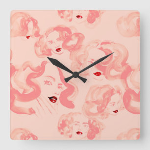Ladies in tea rose colour square wall clock