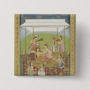 Ladies listening to music in a garden, from the Sm 15 Cm Square Badge