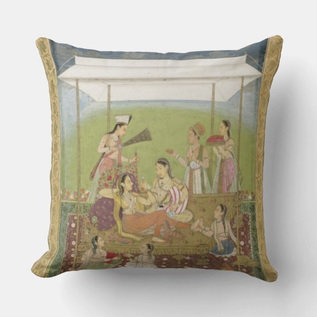 Ladies listening to music in a garden, from the Sm Cushion (Front)