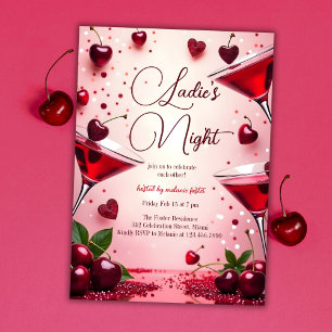 Ladies Night Cherry Galentine's Cocktail Party Invitation