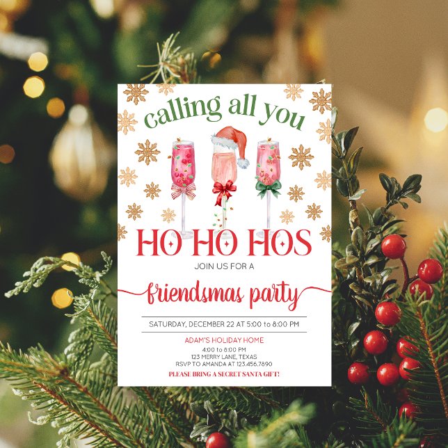 Ladies Night Christmas Party Invitation (Calling All You Ho Ho Hos Ladies Night Friendsmas Christmas Party Invitation)