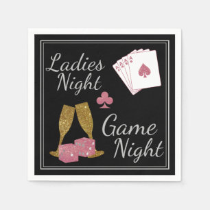 Ladies Night Game Night Gold and Pink Glitter Napkin