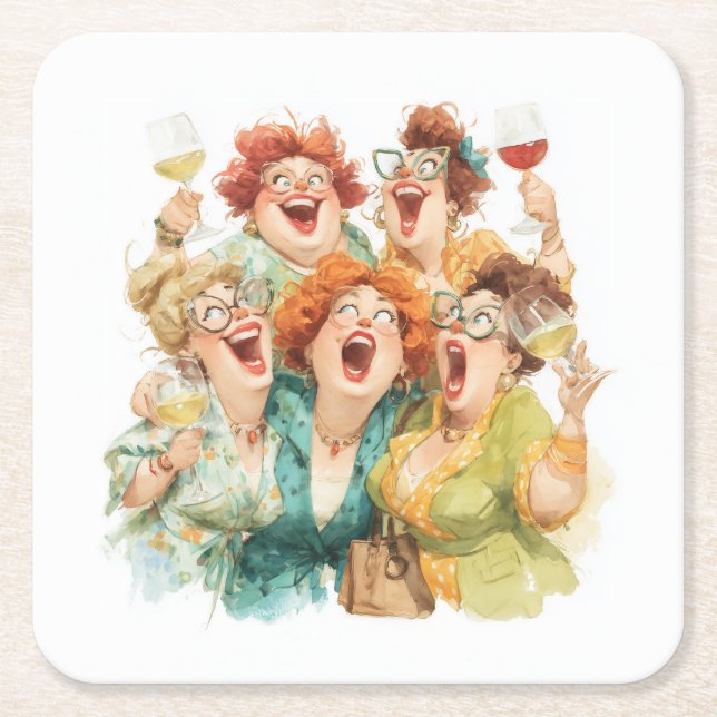 Ladies’ Night Laughter Square Paper Coaster (Front)
