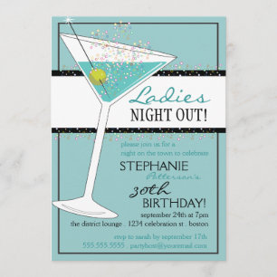 Ladies Night Out Martini Aqua Birthday Celebration Invitation