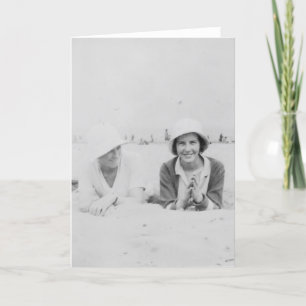 Ladies On Beach Old Black & White Greeting Card