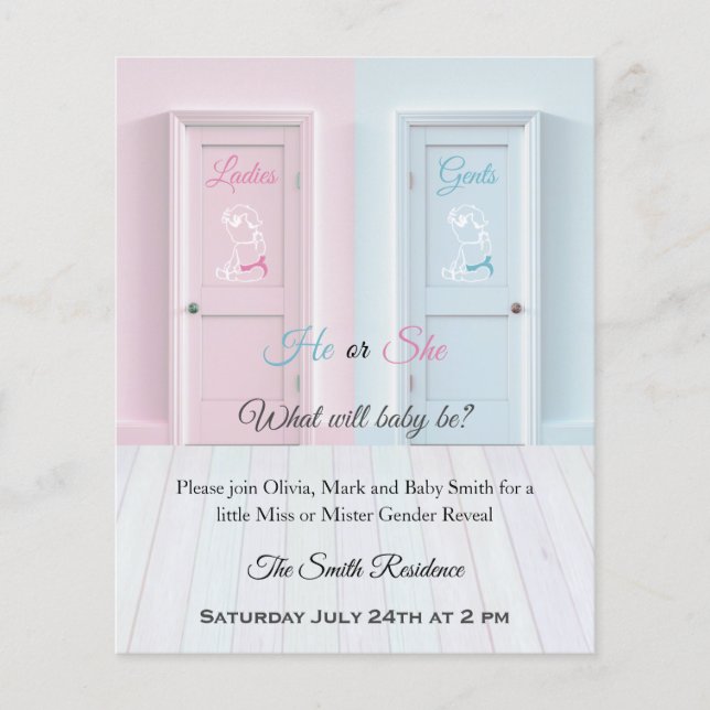 Ladies or Gents restroom pink blue gender reveal (Front)