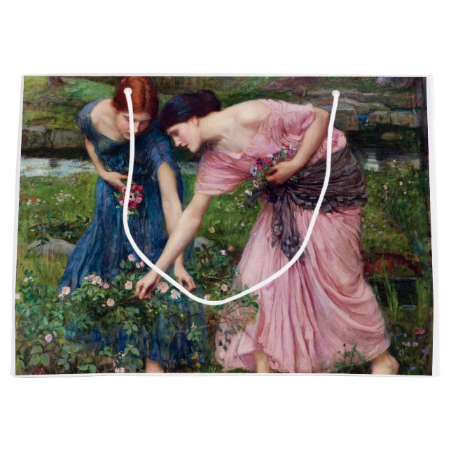 Ladies Picking Roses, John William Waterhouse Large Gift Bag (Front)