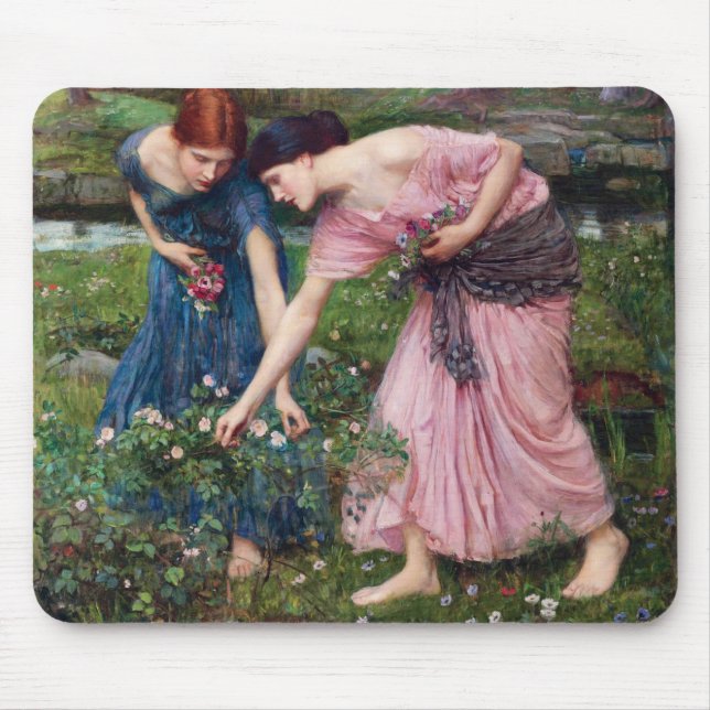 Ladies Picking Roses, John William Waterhouse Mouse Pad (Front)