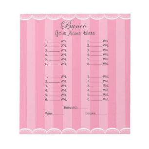 Ladies Pink Bunco Sheet Notepad