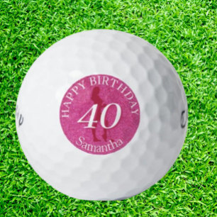 LADIES PINK GLITTER BIG BIRTHDAY GOLF BALLS