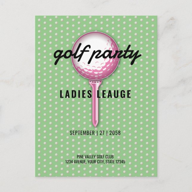 Ladies Pink Golf Party Design Invitation Postcard (Front)