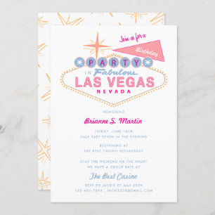 Ladie's Pink Retro Las Vegas Sign Birthday Party Invitation