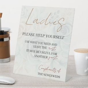 Ladies please help yourself wedding bathroom baske pedestal sign