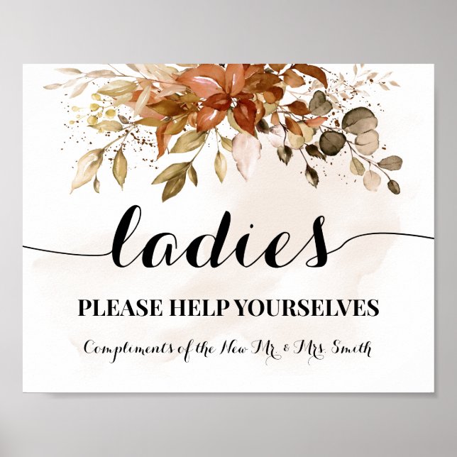 Ladies Powder Room Autumn Fall Wedding Reception Poster (Front)