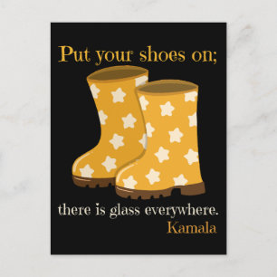 Ladies put your shoes on there is glass everywhere holiday postcard