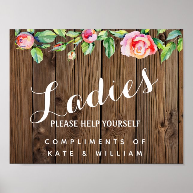 ladies restroom sign - toiletries basket greenery (Front)