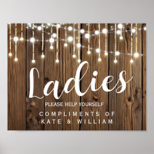 ladies restroom sign - toiletries basket rustic