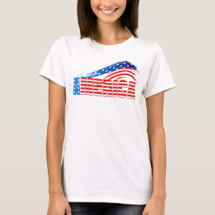 Ladies' Ringer Tee - "AMERICA" in Stars Stripes