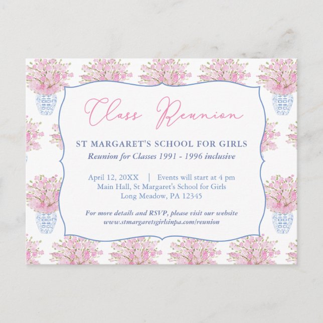 Ladies School or College Class Reunion Invitation Postcard (Front)