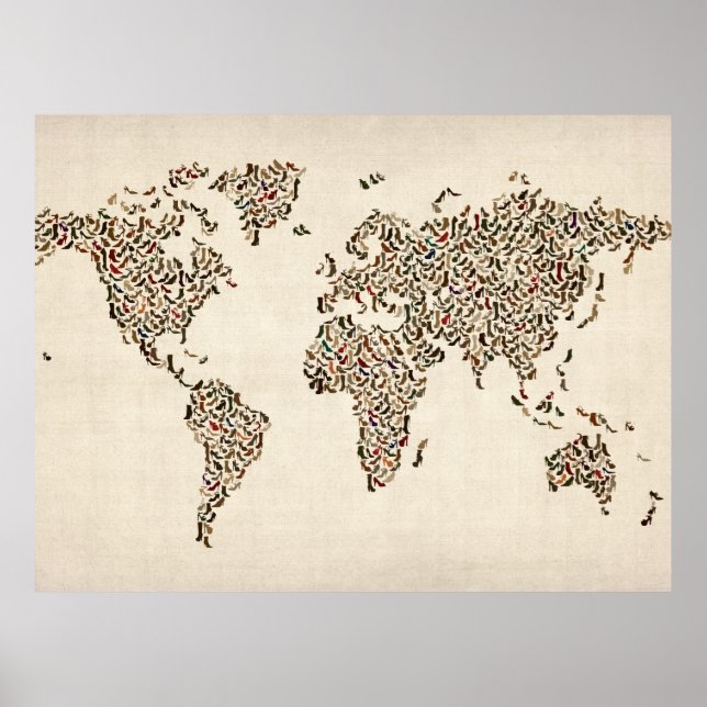 Ladies Shoes Map of the World Map Poster (Front)