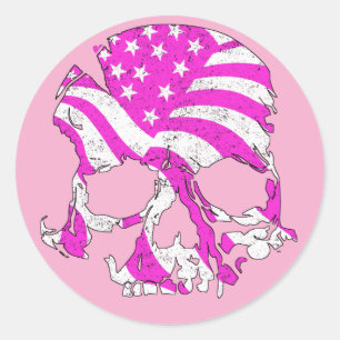 Ladies Skull Pink Edition Classic Round Sticker