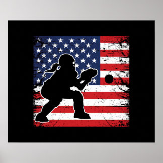 Ladies Softball Catchers Gear Stuff USA Flag Poster