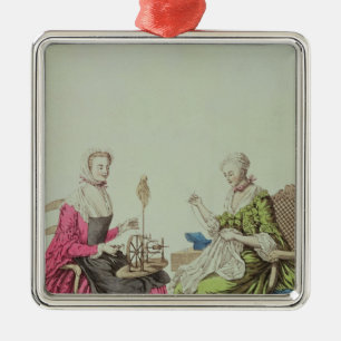 Ladies spinning and sewing, c.1765 metal tree decoration