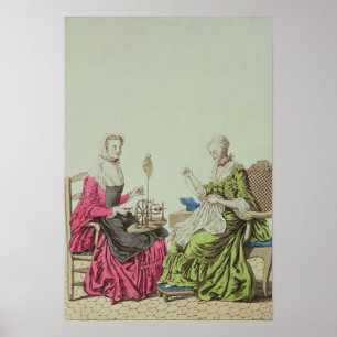 Ladies spinning and sewing, c.1765 poster