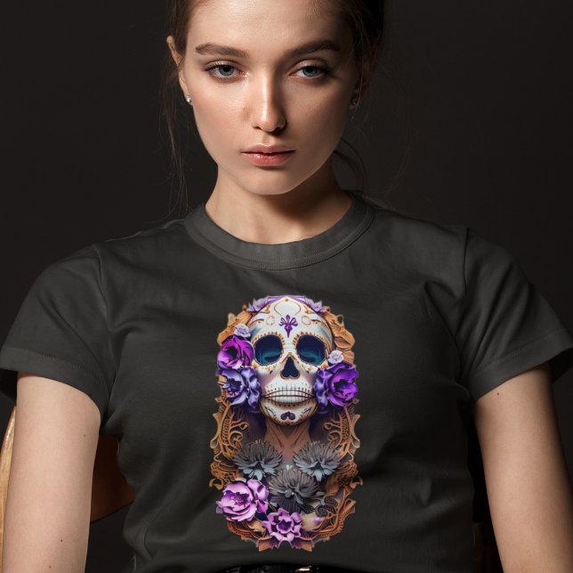 Ladies Sugar Skull, Colourful, Day of Dead Skull T-Shirt (Creator Uploaded)