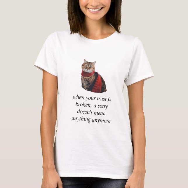 Ladies T-shirt Cat Graphic 3D Print with text (Front)
