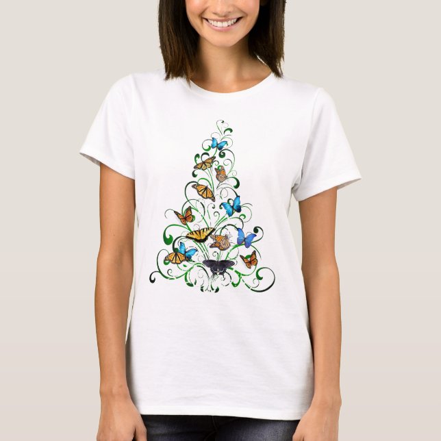Ladies Tee Butterfly Christmas Tree (Front)