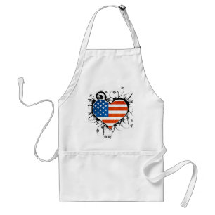 Ladies USA Flag Floral Heart Frame Standard Apron