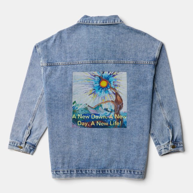 Ladies Vibrant Vision Print Denim Jasje Jacket (Back)