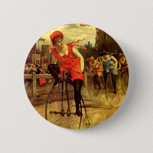 LADIES VINTAGE BIKE RACING BICYCLE RACE 6 CM ROUND BADGE