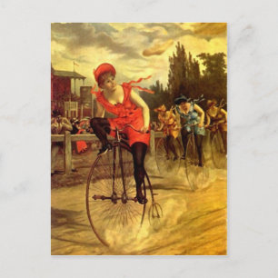 LADIES VINTAGE BIKE RACING BICYCLE RACE POSTCARD