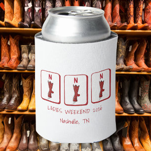 Ladies Weekend Mahjong Red Cowboy Boots Custom Can Cooler
