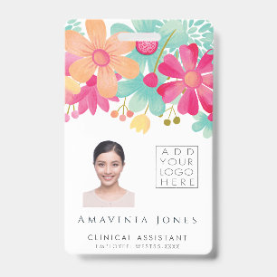 Ladies Womens Floral Identification Plastic I.D ID Badge