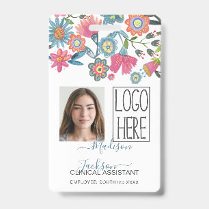 Ladies womens floral identification plastic id badge