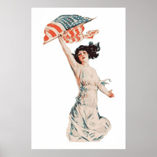 Lady 4th of July American flag lady Poster
