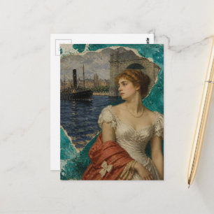 Lady Along the River Mixed Media AI Collage Postcard