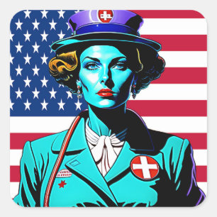 Lady America. USA flag lady Square Sticker