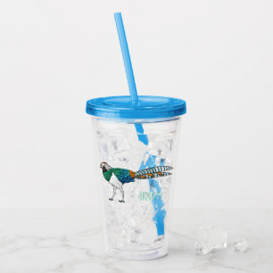 Lady amherst's pheasant bird cartoon illustration  acrylic tumbler