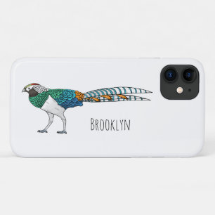 Lady amherst's pheasant bird cartoon illustration iPhone 11 case