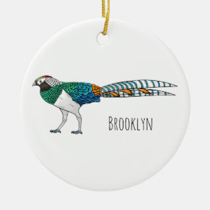 Lady amherst's pheasant bird cartoon illustration ceramic ornament